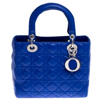 Pre Owned Dior Blue Cannage Quilted Leather Medium Lady Dior Tote 