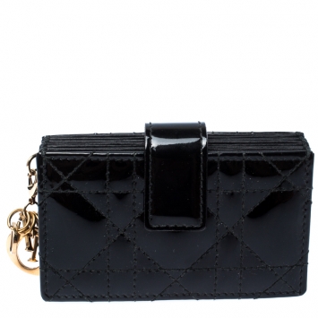 Pre Owned Dior Black Patent Cannage Leather Gusset Card Holder