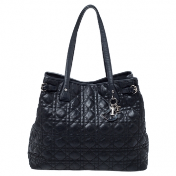 Pre Owned Dior Black Cannage Quilted Coated Canvas Medium Panarea Tote