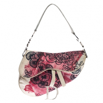 Pre Owned Dior Multicolor Printed Canvas and Leather Saddle Bag