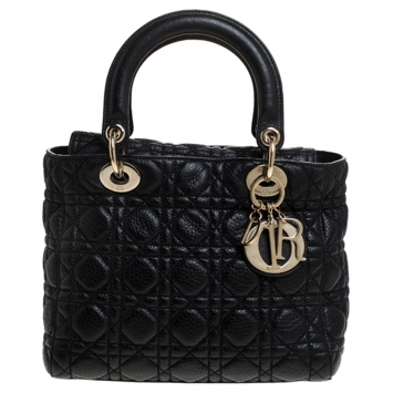 Pre Owned Dior Black Soft Leather Medium Lady Dior Tote