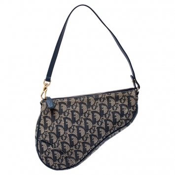 Pre Owned Dior Blue Monogram Denim Saddle Bag
