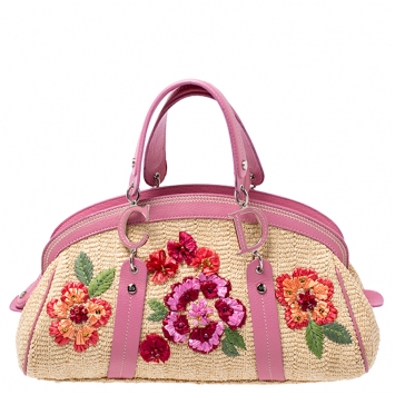 Pre Owned Dior Multicolor Raffia/Leather Floral  Detective Doctor Bag