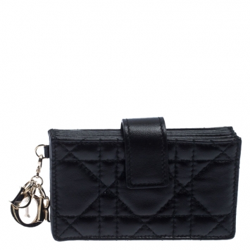 Pre Owned Dior Black Cannage Leather Gusset Card Holder