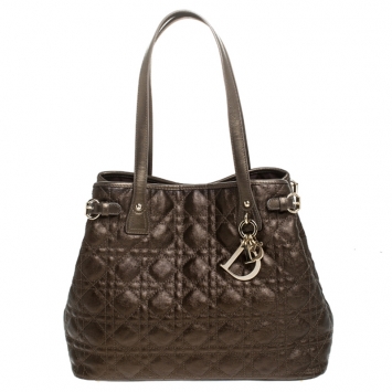 Pre Owned Dior Metallic Bronze Cannage Quilted Coated Canvas Small Panarea Tote