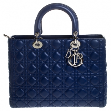 Pre Owned Dior Blue Cannage Leather Large Lady Dior Tote