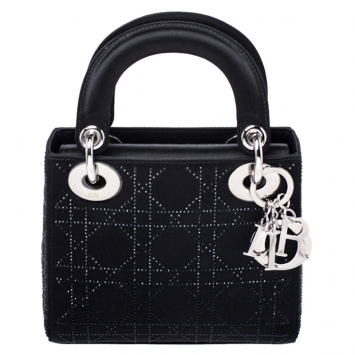 Pre Owned Dior Black Crystal Satin Mini Lady Dior Tote