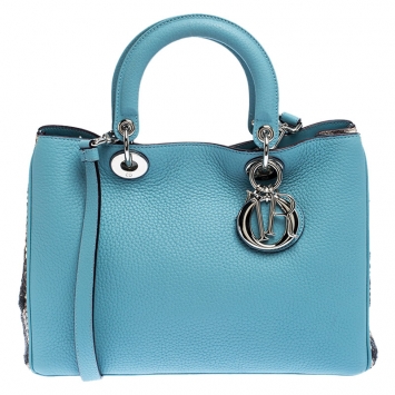 Pre Owned Dior Baby Blue Leather/Python and Sequins Medium Diorissimo Shopper Tote   
