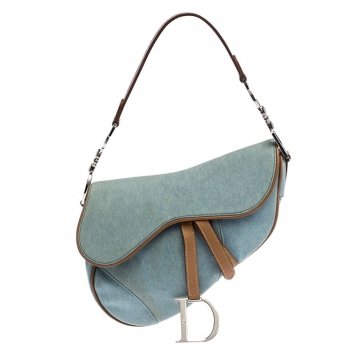 Pre Owned Dior Blue Denim and Leather Saddle Bag
