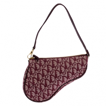 Pre Owned Dior Burgundy Diorissimo Canvas and Leather Saddle Bag