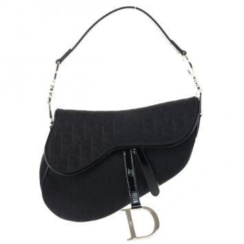 Pre Owned Christian Dior Black Monogram Canvas Saddle Bag 