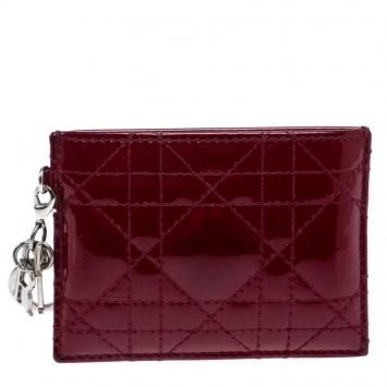 Pre Owned Dior Red Patent Leather Lady Dior Card Holder