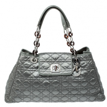 Pre Owned Dior Pale Green Cannage Satin Charming Lock Tote