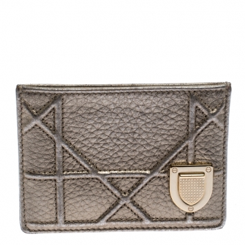 Pre Owned Dior Metallic Gold Cannage Leather Diorama Card Holder