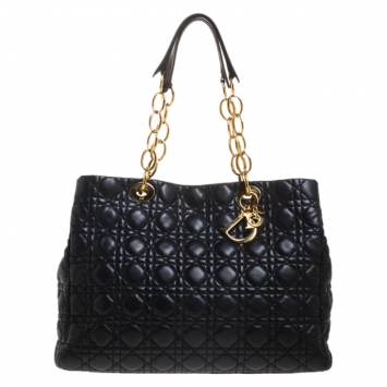 Pre Owned Dior Black Cannage Quilted Soft Leather Large Shopper Tote