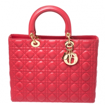 Pre Owned Dior Red Leather Large Lady Dior Tote