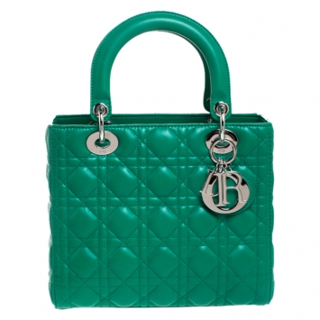 Pre Owned Dior Green Cannage Quilted Leather Medium Lady Dior Tote