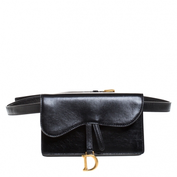 Pre Owned Dior Black Leather Saddle Belt Bag