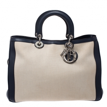 Pre Owned Dior Cream/Blue Canvas and Leather Large Diorissimo Shopper Tote