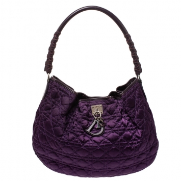 Pre Owned Dior Purple Satin Cannage Charming Hobo