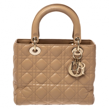 Pre Owned Dior Beige Leather Medium Lady Dior Tote