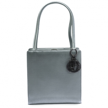 Pre Owned Dior Metallic Light Blue Satin Vintage Mini Tote