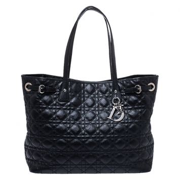 Pre Owned Dior Black Cannage Quilted Coated Canvas Medium Panarea Tote