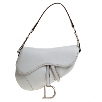 Pre Owned Dior White Leather Saddle Bag