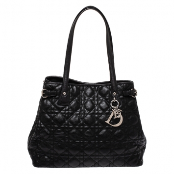 Pre Owned Dior Black Cannage Coated Canvas Small Panarea Tote