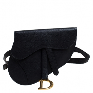 Pre Owned Dior Deep Navy Blue Leather Saddle Belt Bag