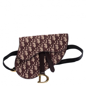 Pre Owned Dior Maroon Oblique Canvas and Leather Saddle Belt Bag