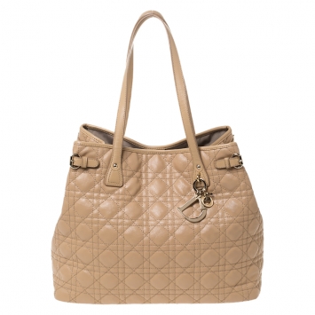 Pre Owned Dior Beige Cannage Coated Canvas Medium Panarea Tote