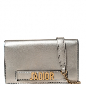 Pre Owned Dior Metallic Leather J'adior Wallet on Chain