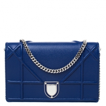 Pre Owned Dior Blue Leather Diorama Wallet on Chain