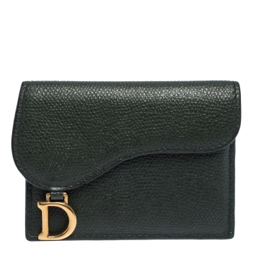 Pre Owned Dior Deep Green Leather Saddle Card Holder