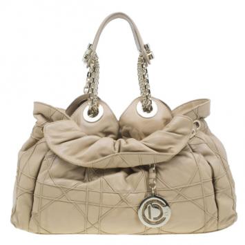 Pre Owned Dior Beige Lambskin Cannage Le Trente Hobo