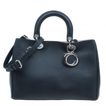 Pre Owned Dior Black Calfskin Medium Diorissimo Shopper Tote