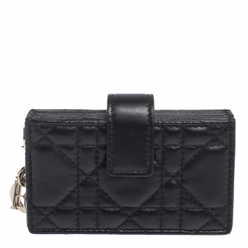 Pre Owned Dior Black Cannage Leather Gusset Card Holder