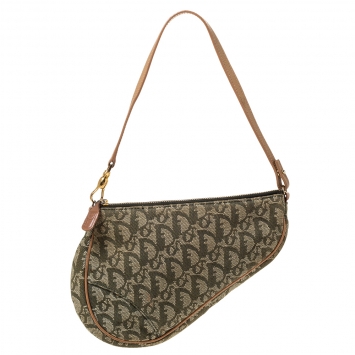 Pre Owned Dior Khaki Green Oblique Canvas Vintage Saddle Bag 