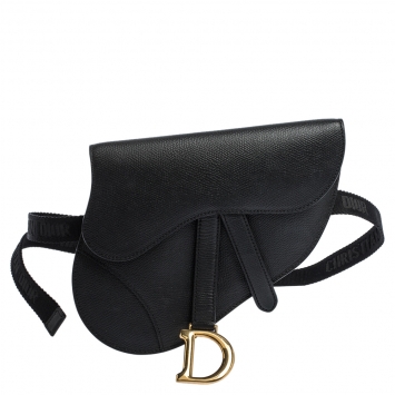 Pre Owned Dior Black Leather Saddle Belt Bag
