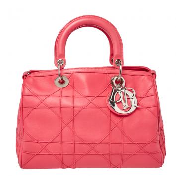 Pre Owned Dior Coral Pink Cannage Leather Granville Polochon Satchel