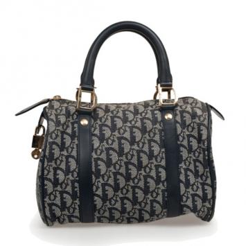 Pre Owned Christian Dior Navy Monogram Small Boston Bag