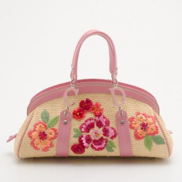 Pre Owned Dior Limited Edition Wicker Frame Bag with Raffia Flowers