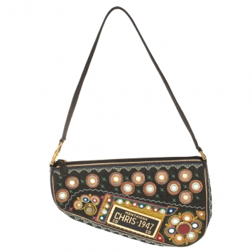Pre Owned Dior Multicolor Fabric 1947 Montaigne Chris License Plate Saddle Bag
