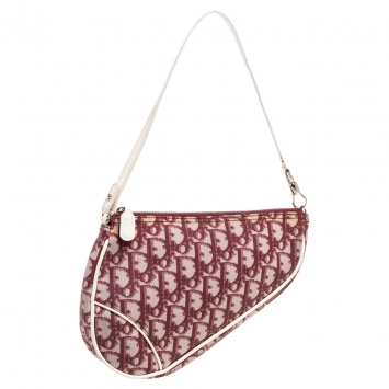 Pre Owned Dior Burgundy/White Oblique Canvas Saddle Bag