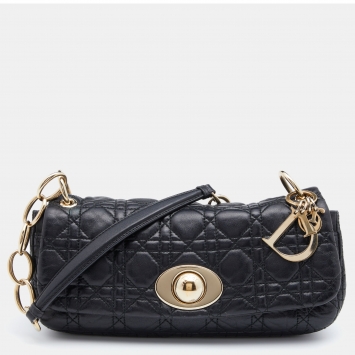 Pre Owned Dior Black Cannage Quilted Leather Rendezvous Flap Bag