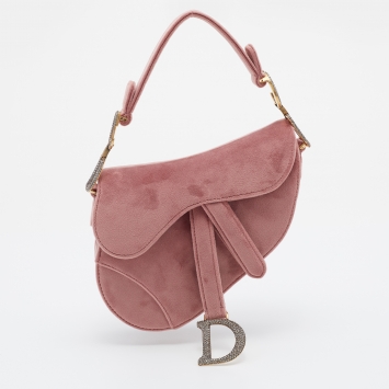 Pre Owned Dior Beige Velvet Mini Saddle Bag