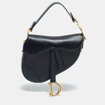 Pre Owned Dior Black Leather Mini Saddle Bag