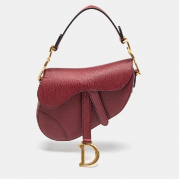 Pre Owned Dior Burgundy Leather Saddle Bag