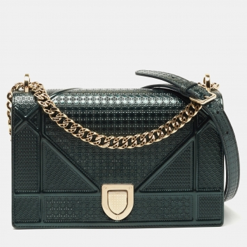 Pre Owned Dior Green Microcannage Patent Leather Medium Diorama Shoulder Bag